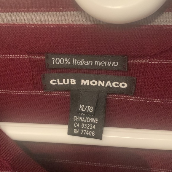 Excellent Club Monaco Pure Italian Merino Wool Burgundy Sweater w white stripes - Picture 3 of 5